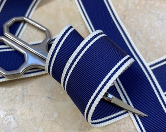 7/8"+ Vintage Stripe Millinery Ribbon Trim Simple Elegance Navy Blue and White (off white) Usa