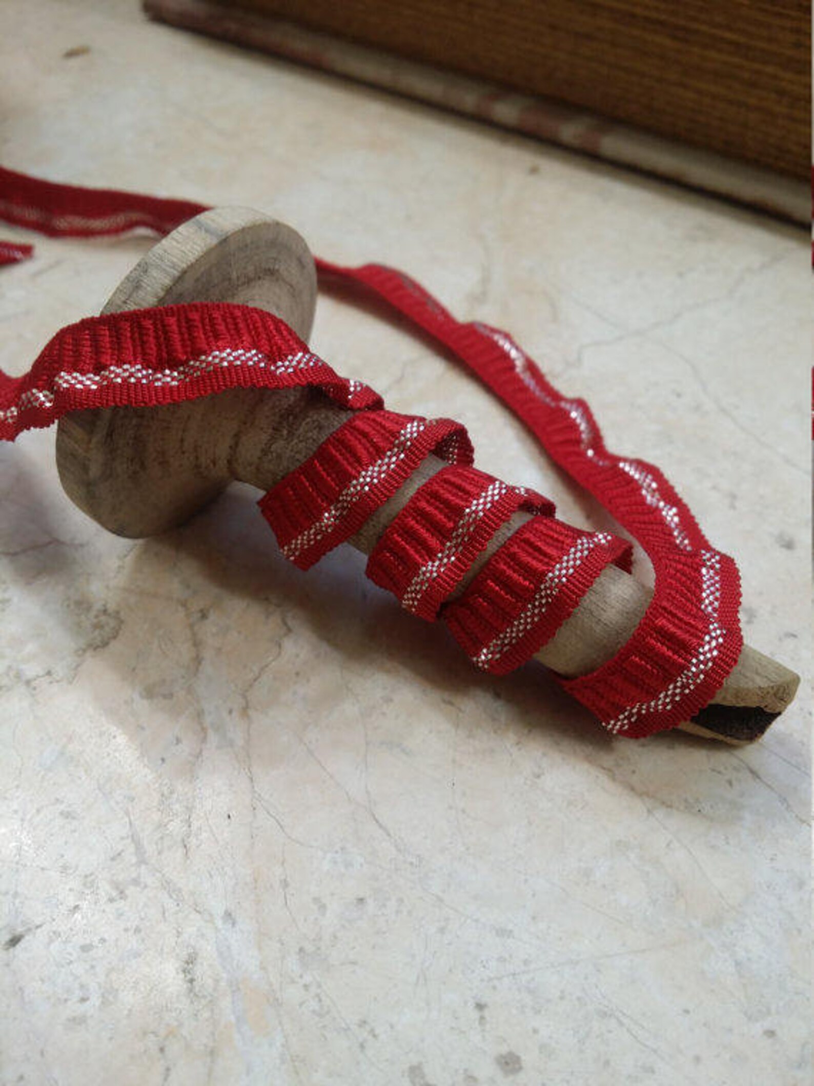 Red Ribbon Ruffle Trim 3/8