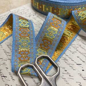 1 Vintage Jacquard woven ribbon trim with embroidered geometric shapes from France 216 image 5
