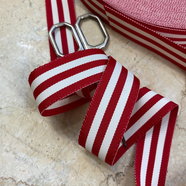 7/8" Vintage Stripe Millinery Ribbon Trim America, Red white 4th of July, Candy cane Christmas, bow strap, sewing, craft,