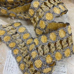 3.75" Vintage METAL Continental plata 800 passementerie trenza gimp pantallas de lámparas recreación escenario de teatro de disfraces, chenille, terciopelo