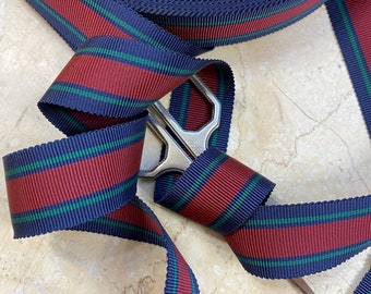 7/8" Vintage Stripe woven Millinery Ribbon Trim Navy blue burgundy red teal green hair bows strap leash, dog collar key fob etc..