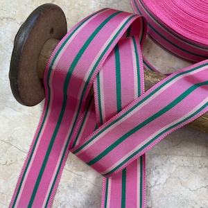 1.5&quot; Vintage Straight Edge Stripe Grosgrain Ribbon Trim in Lively Pink,Green Millinery, Easter, Bows DIY embellish