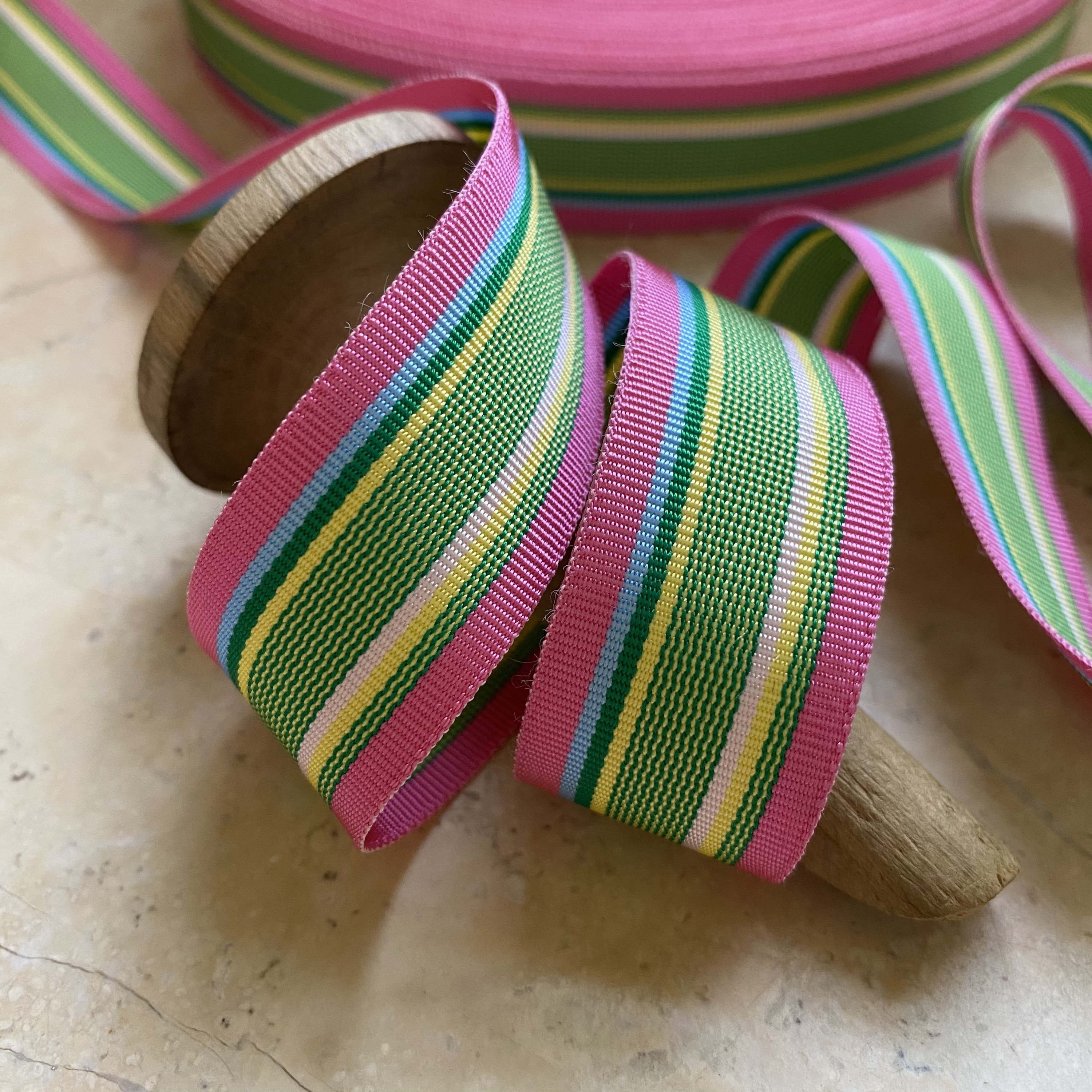 7/8” Vintage Stripe Grosgrain Ribbon Trim in Lively Vibrant Pink, Blue, Green and Yellow Millinery, Easter, Bows DIY embellish