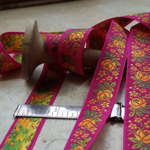 3/4 Vintage French Jacquard Trim Ribbon woven with embroidered sunset ombre florals 500 Fuchsia bows strap embellish crafting image 3