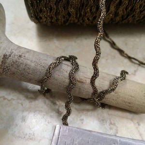 1/8&quot; Vintage METAL Ric Rac wavy braid teim. Gold and black, millinery, ornament, boudoir, metallic, doll trim, tiny trim