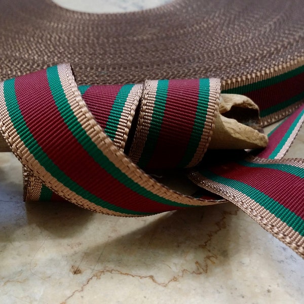 5/8" Vintage Stripe Millinery Ribbon Trim beige green Burgundy hatter hatband bows millinery strap sewing craft dog collar crafts etc.