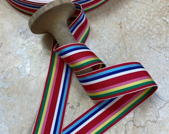 7/8" Vintage Straight Edge Stripe Grosgrain Ribbon Trim in Sweet Vibrant happy colors Millinery, Bows strap, leash, sash, belt,