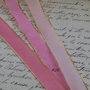 5/8 Vintage French Wired Taffeta Ribbon Pink with metallic Gold edging Ribbon works ribbon flowers bows bridal image 7