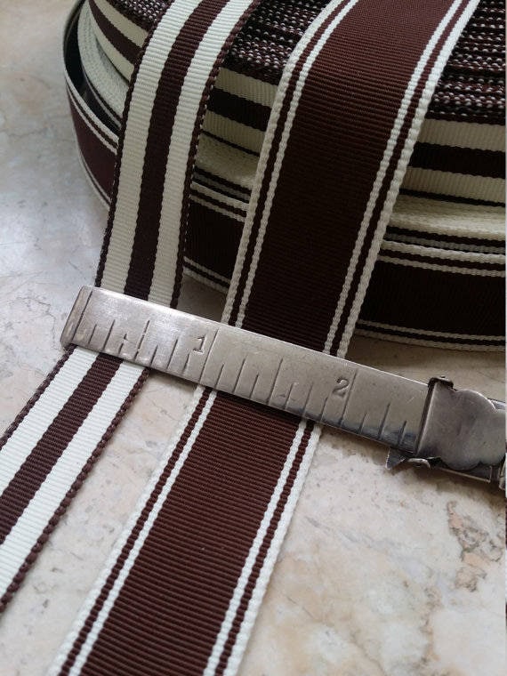 5/8" or 7/8" Vintage Stripe Ribbon Trim Millinery Simple Elegance Milk Chocolate Brown and Ivory strap, bows, leash, belt crafting, hat band