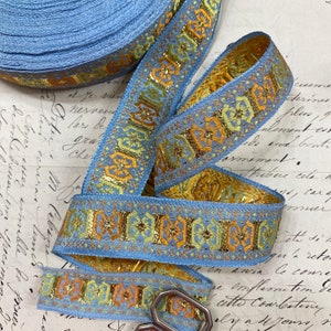 1 Vintage Jacquard woven ribbon trim with embroidered geometric shapes from France 216 image 1