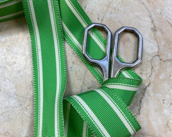 7/8" Vintage Stripe woven Millinery Ribbon Trim Candy apple green white , hair bows strap leash, dog collar key fob etc..