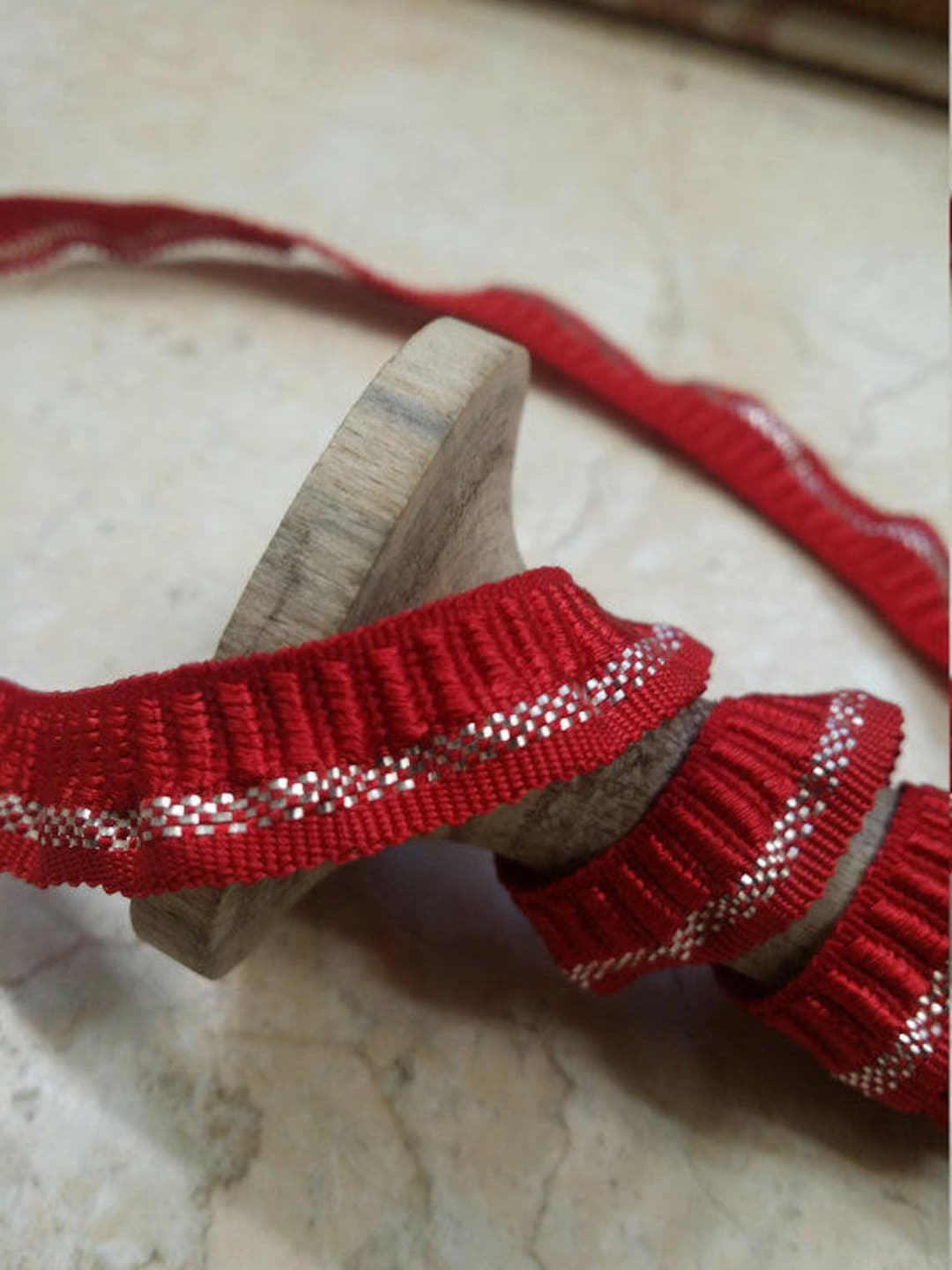 Red Ribbon Ruffle Trim 3/8