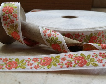 3/4" Vintage French woven ribbon trim with embroidered muted florals #500-01, Wedding Bridal Sewing Embellish Crafting hair bows home decor