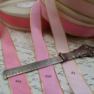 5/8 Vintage French Wired Taffeta Ribbon Pink with metallic Gold edging Ribbon works ribbon flowers bows bridal image 5