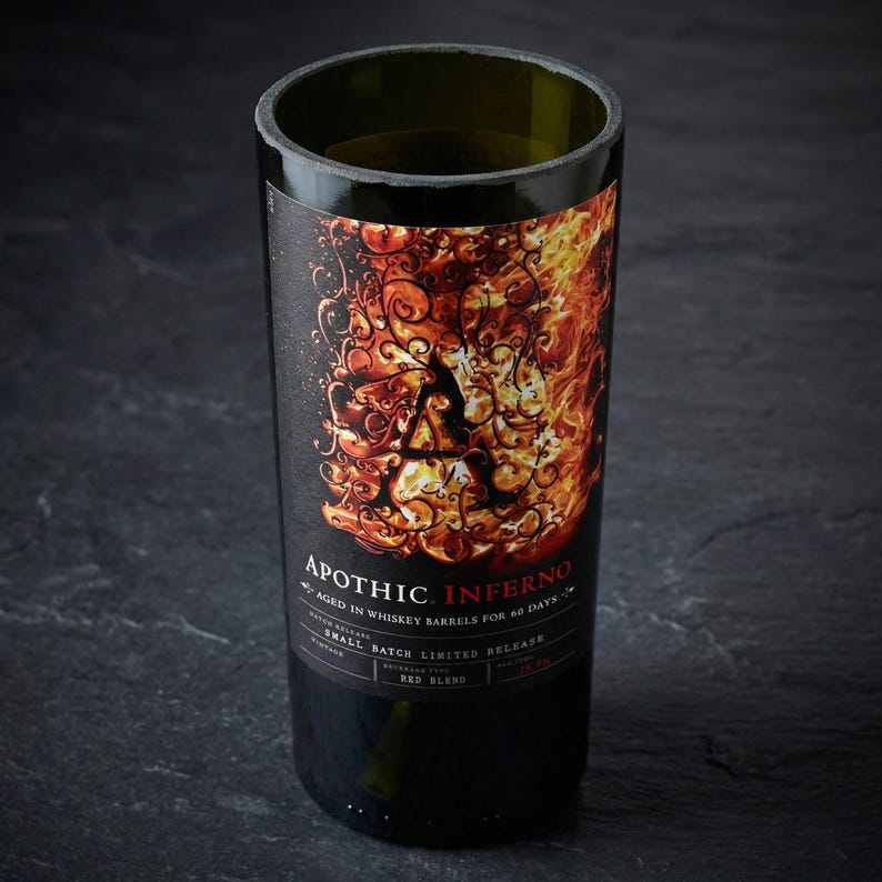 Apothic Inferno Wine Bottle Candle, Recycled Decor, Vase , 100% Soy ...