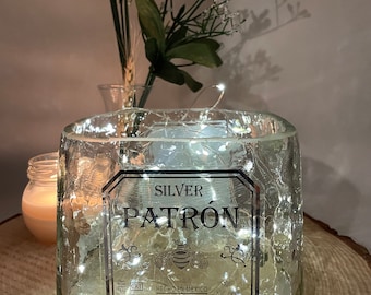 Repurposed Silver Patron Tequila Bottle Soy Candle, Rustic Bar Decor, Man Cave Gift