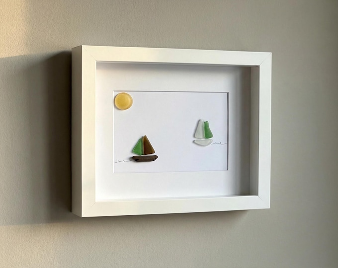 Sea Glass Sailboat Art – Minimalist Nautical Decor, 8x10 Shadow Box - Etsy