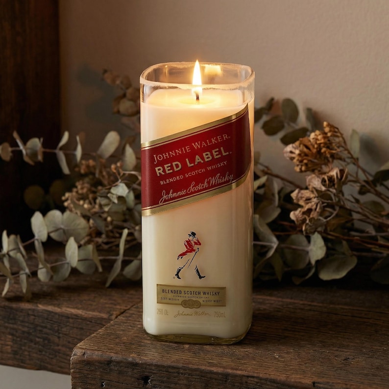 Johnnie Walker Red Label Soy Wax Candle, Upcycled Bottle, Custom Scent, husband Gift image 7