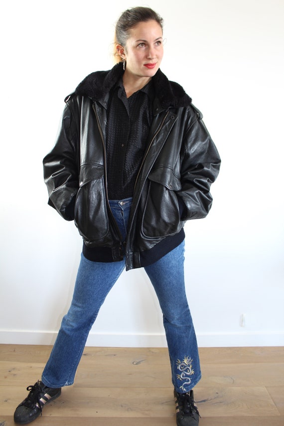 Vintage leather blouse faux fur collar