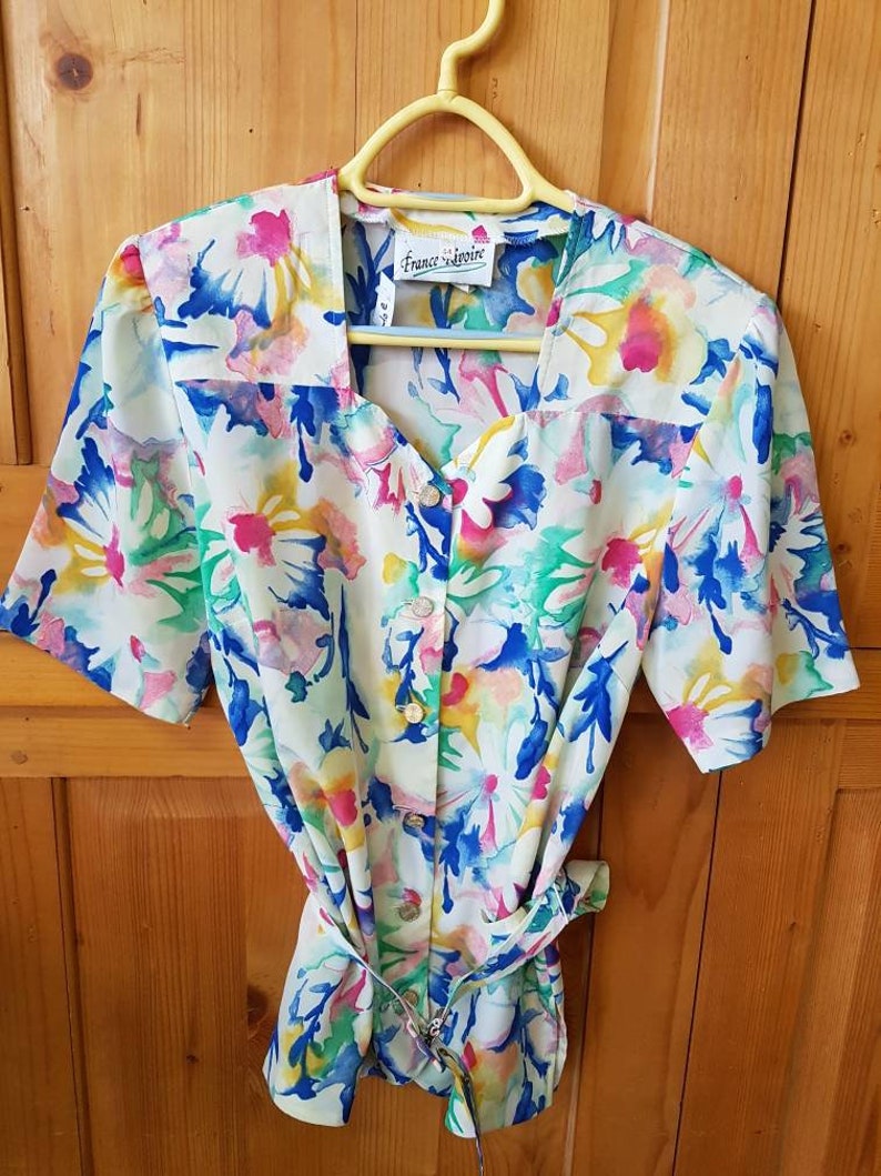 Vintage floral print Multicolor watercolor short sleeve shirt