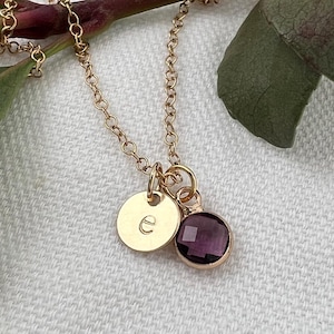 Gold Initial Birthstone Necklace | Custom Letter Pendant | Dainty Jewelry Gift For Her | Birthday, Bridesmaid, Or Anniversary | Gift For Mom