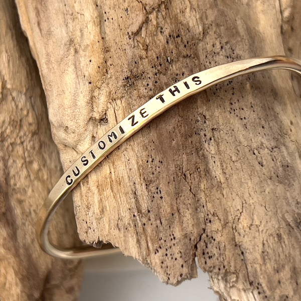 Custom Personalized Hand Stamped Bracelet, Bracelet with quote, Personalized Jewelry, Word Bracelet, Brass Bangle