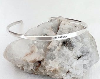 Hand Stamped Sterling Silver Bangle | Personalized Quote Bracelet