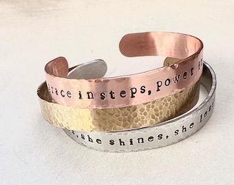 Personalized Hand Stamped Cuff Bracelet | Custom Quote