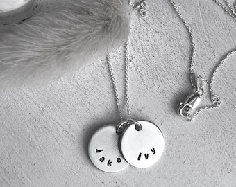Sterling Silver Name Necklace | Hand Stamped Family Charm