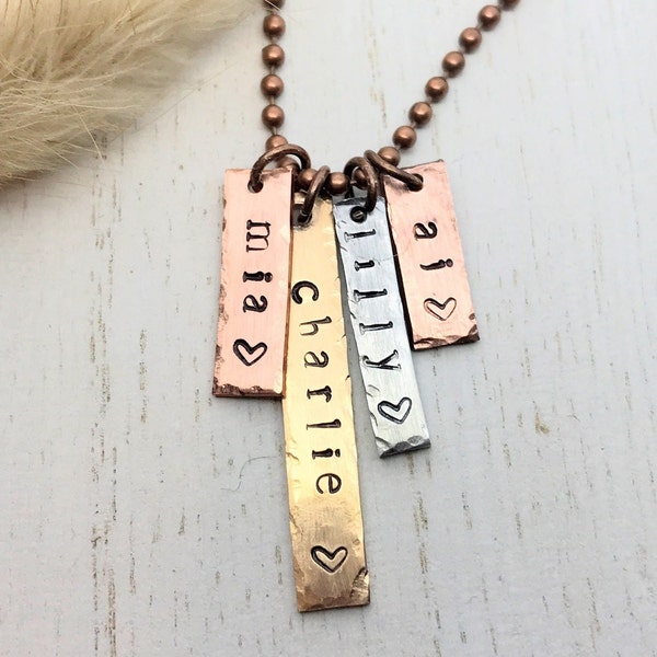 Name Charm Necklace gift for mom, Mixed Metal Jewelry, Personalized Tag Necklace, Childs Name Necklace, Mother’s Day Gift, Gift for her