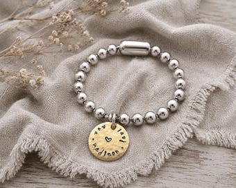 Mom Gift | Chunky Ball Chain Bracelet | Personalized Name Bracelet | Mixed Metal Bracelet | Grandmother Gift