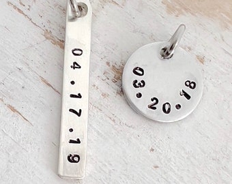 Sterling Silver Charm with Date, Custom Date Charm, Add on Charm, Birthdate Charm, Special Date Gift,Hand Stamped, Date Jewelry,Wedding Date