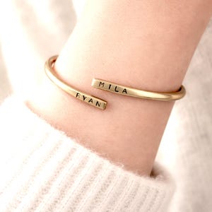 Personalized Name Bangle Bracelet | Brass Double Name Bracelet |Custom Gift for Her