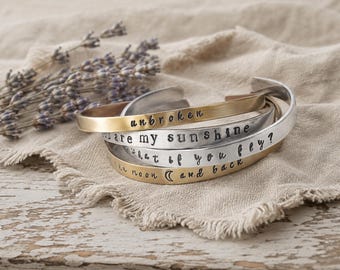 Personalized Bracelet | Custom Hand Stamped Cuff Bracelet | Custom Bracelet With Quote | Mantra Bracelet