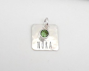 Personalized Name Charm, Birthstone Charm, Sterling Silver Name Charm, Gift for Mom, Hand Stamped Personalized Gift