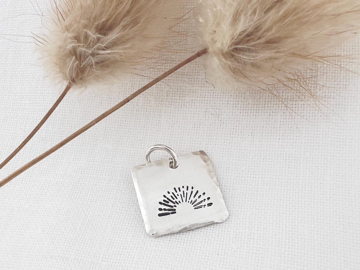 Sterling Silver Square Charm | Hand Stamped Sunrise Design | Add-On Pendant for Bracelets & Necklaces | Personalized Jewelry Gift