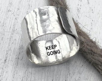 Wide Band Ring, Sterling Silver Hidden Message Ring, 1/2" silver Band. Silver Wrap Ring, Gift For Her