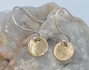 Tiny Gold Earrings, Hammered Gold Earrings,  Everyday Dainty Earrings, Gold Filled Minimal Earrings, Hammered Disc Earrings, Gift For Her