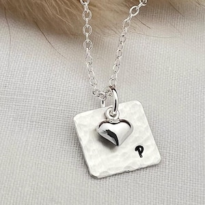 Personalized Initial Necklace | Sterling Silver Necklace | Heart Charm | Initial Pendant | Gift for Her