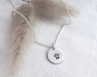 Hand Stamped Sterling Silver Turtle Necklace | Beach Jewelry