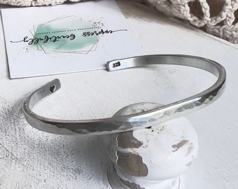 Custom Message Bracelet, Sterling Silver Bracelet, Hand Stamped Text, Gift for Her or Him,  Personalized Bracelet