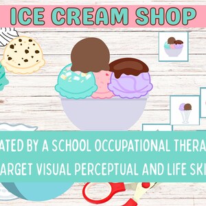 Stampa una gelateria: abilità visive percettive e motorie / Creato da un terapista occupazionale / Gioco stampabile / Scatola delle attività, Primi arrivati / Abilità di vita