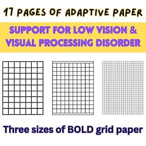 Écriture adaptée à contraste élevé et papier quadrillé (17 pages) | Créé en ergothérapie pour aider les étudiants ayant une basse vision ou un trouble du traitement visuel