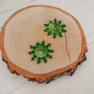 Grüne Owal Baumeln Tatting Ohrringe