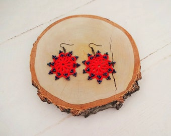 Red Fibre Beaded Earrings