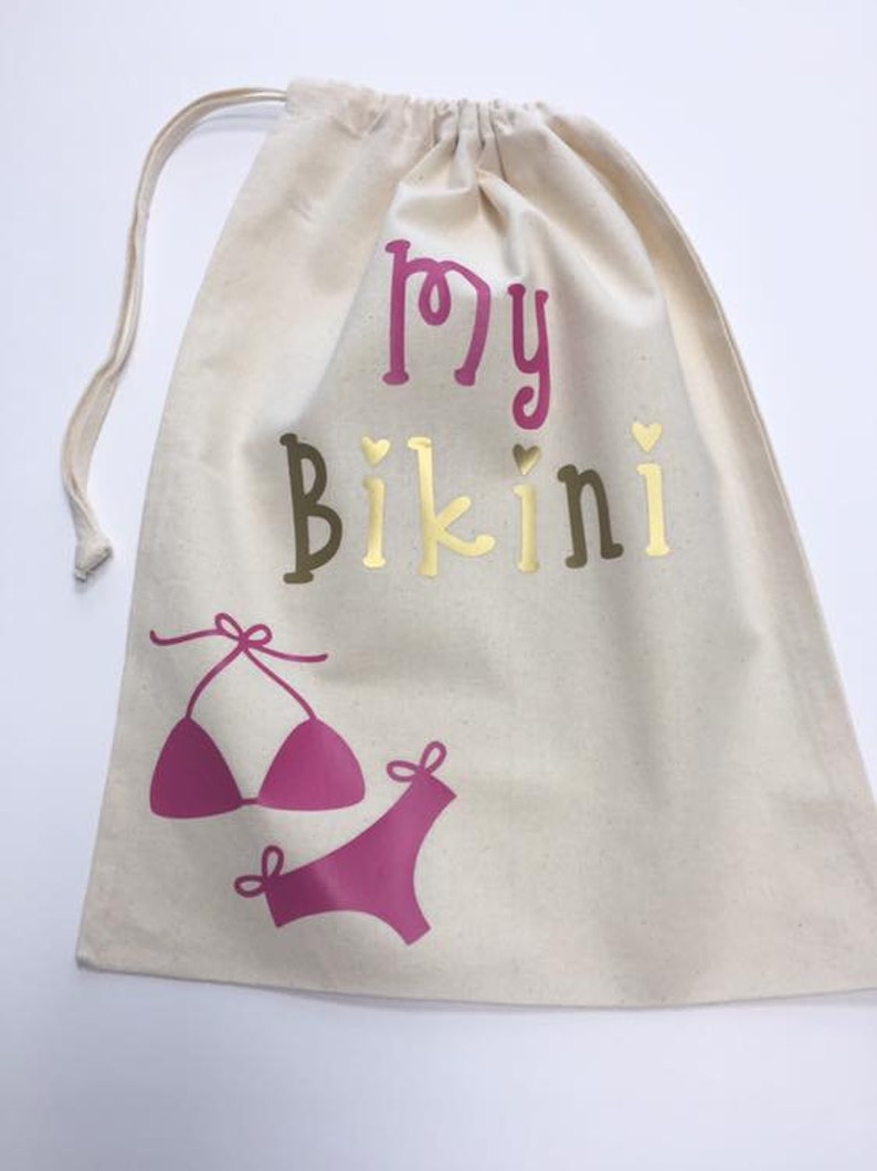 Beach Bag drawstring bag personalised My Bikini Bag a choice of colours