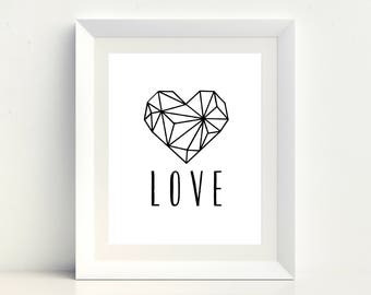 Geometric Heart Printable Poster (Black and White)