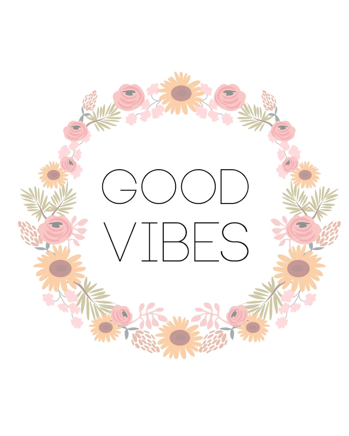Good Vibes Flowers Printable Poster Etsy