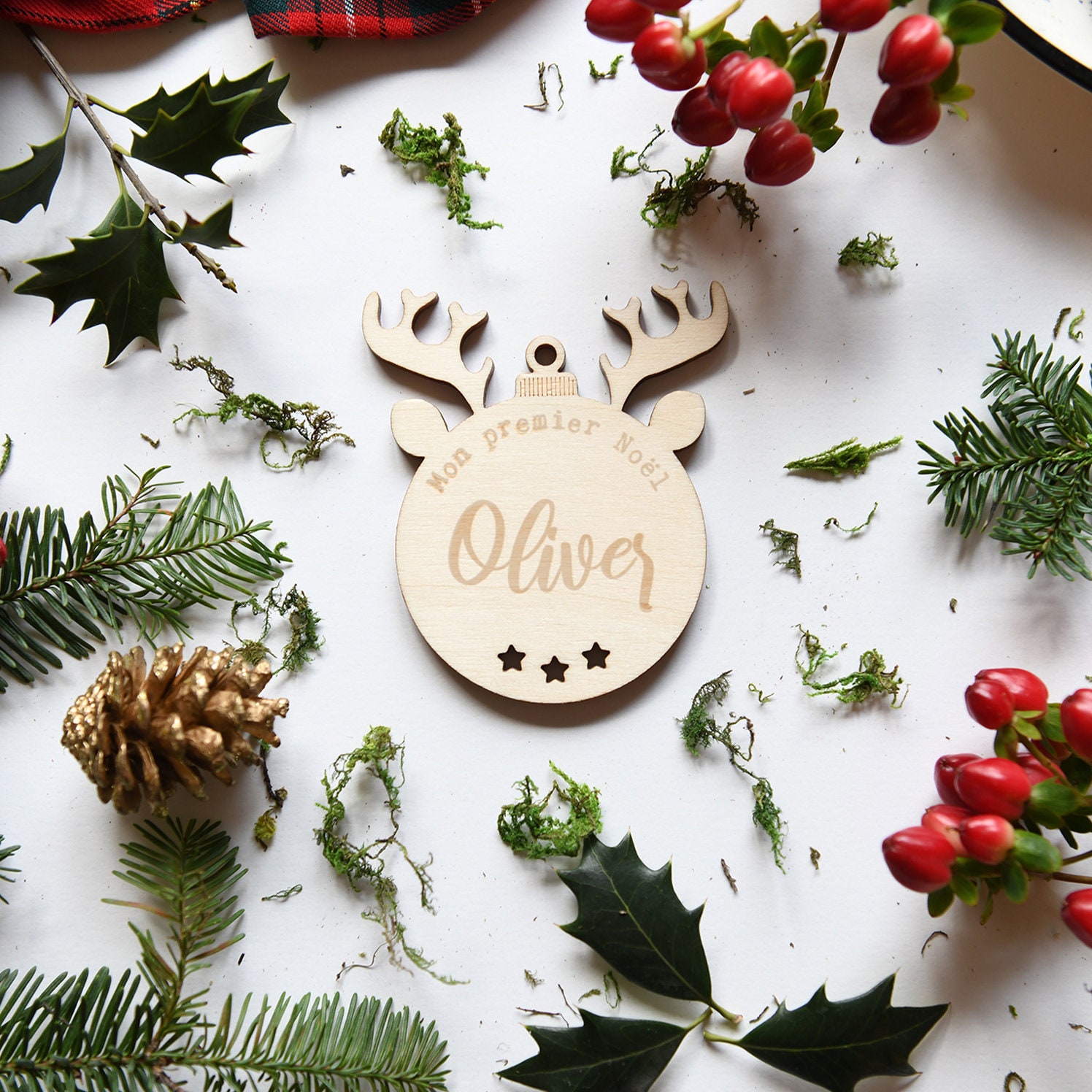 Boule de Noël Personnalisée en Bois Mon Premier Noël